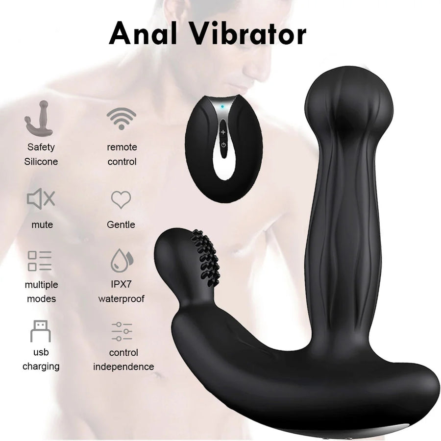 Prostate Massage Vibrator Remote Control Anal Toy with Rotating Beads