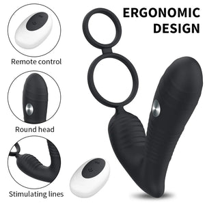 Wireless Remote Control Electric Shock Prostate Massager With Double Penis Ring