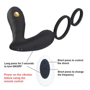 Wireless Remote Control Electric Shock Prostate Massager With Double Penis Ring