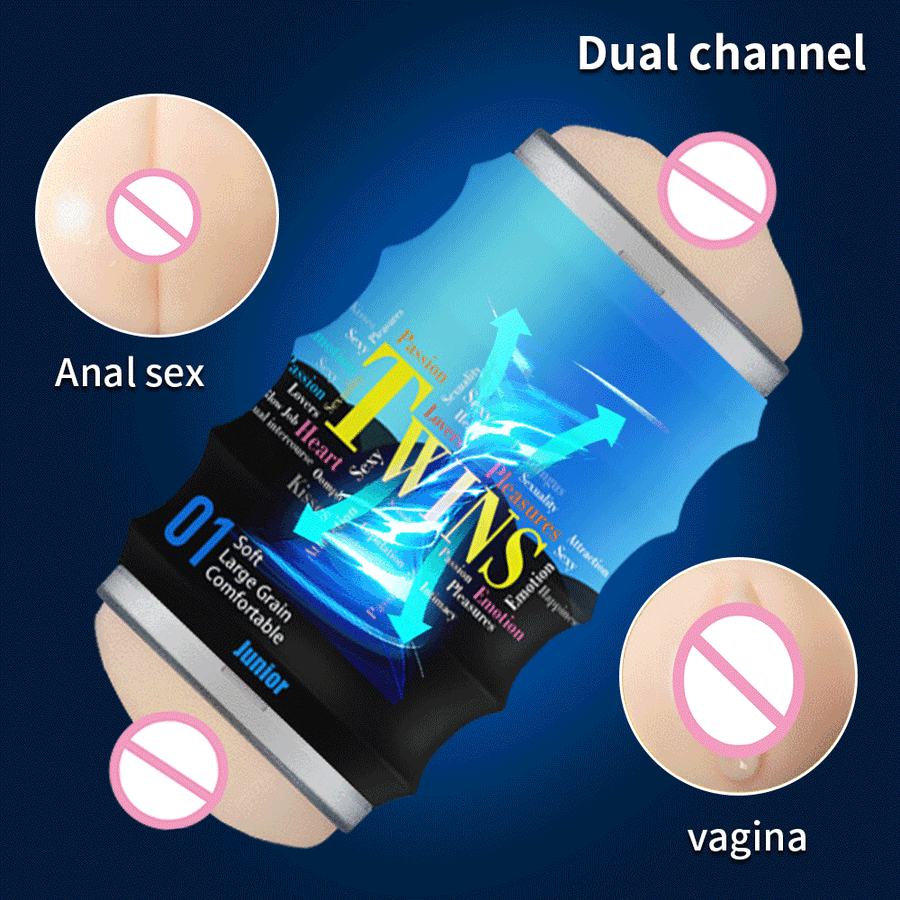 Male Masturbation Cup Dual Channel Silicone Realistic Vagina Adult Penis Pussy Masturbator For Men