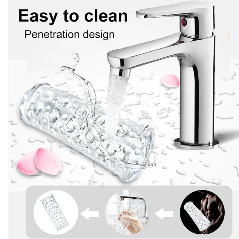 Clear Textured Super Stretchable Male Stroker Penis Massager