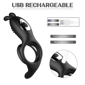Remote Control 9 Frequency Vibrating Cock Ring Rabbit Ear Penis Ring