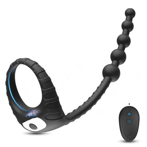 10 Frequency Vibration Cock Ring With Bead Pulling Prostate Massager