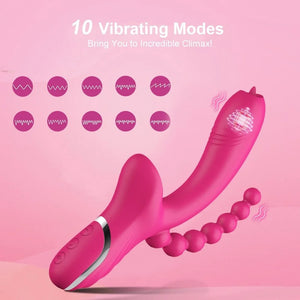Double Headed Sucking Vibrating Beads Vibrator for Couple