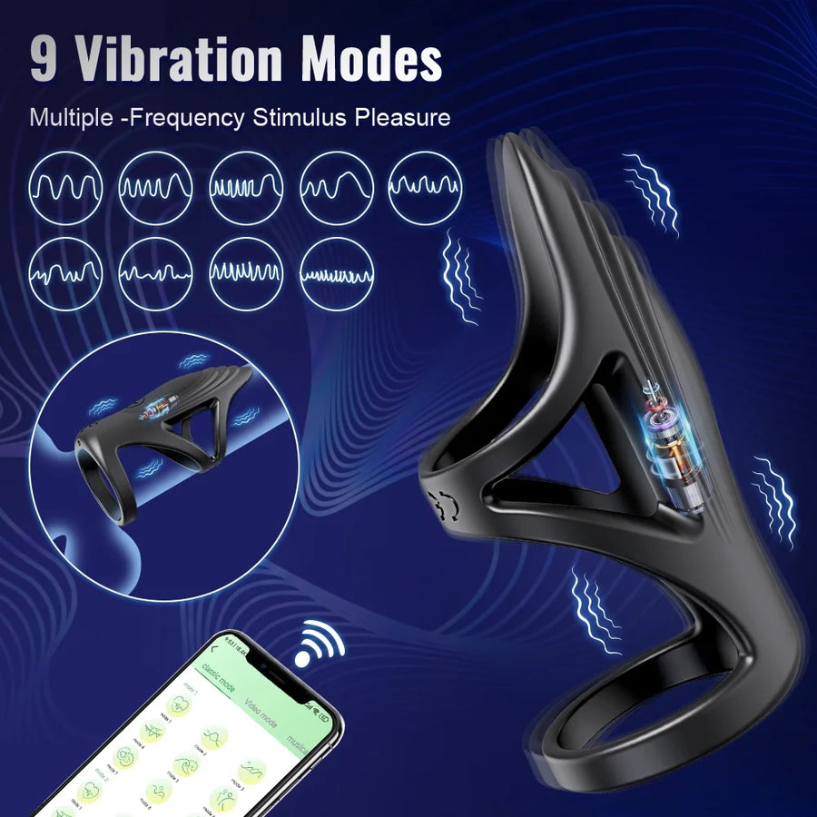 App Remote Control Vibration Double Penis Rings For Couple