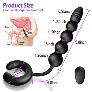 Vibrating Anal Beads Prostate Massager With Cock Ring Couple Sex Toy