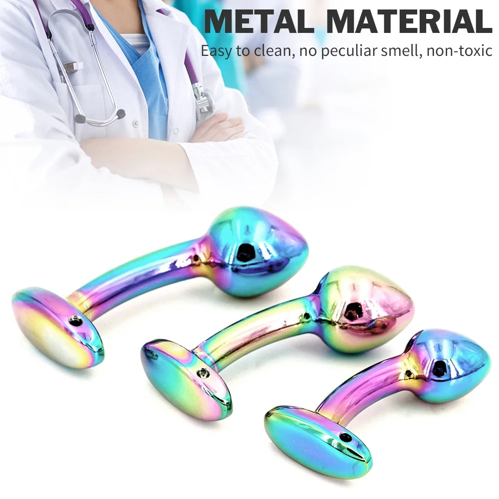 Colorful Temperature Play Aluminum Alloy Butt Plug Prostate Massager