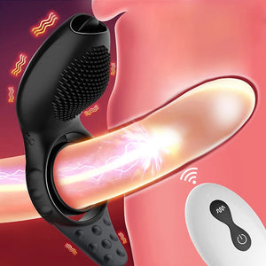 Remote Control Delay Ejaculation Vibrating Cock Ring with Licking Tongue