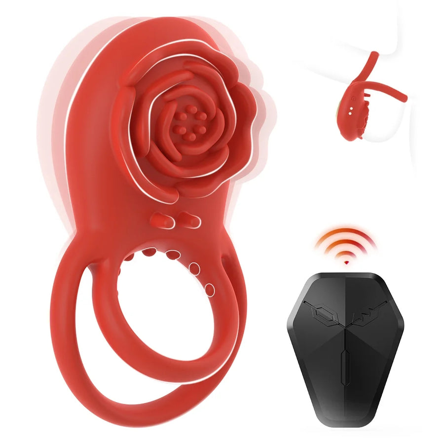 2.0 Version Clit Stmulator & Vibrating Penis Ring Rose Toy For Couples