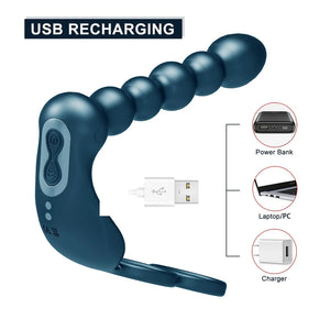 App Remote Control Vibrating Anal Beads With Dual Penis Rings