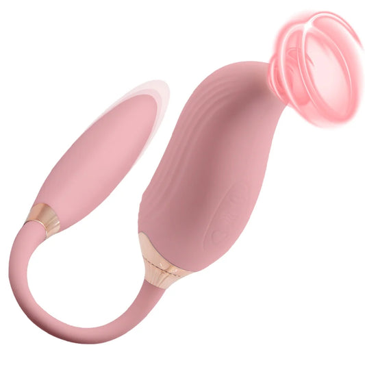 App Controlled Suction Vibrator with Thrusting Warming Dildo