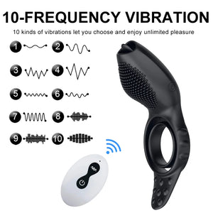 Remote Control Delay Ejaculation Vibrating Cock Ring with Licking Tongue $42.06