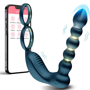 App Remote Control Vibrating Anal Beads With Dual Penis Rings