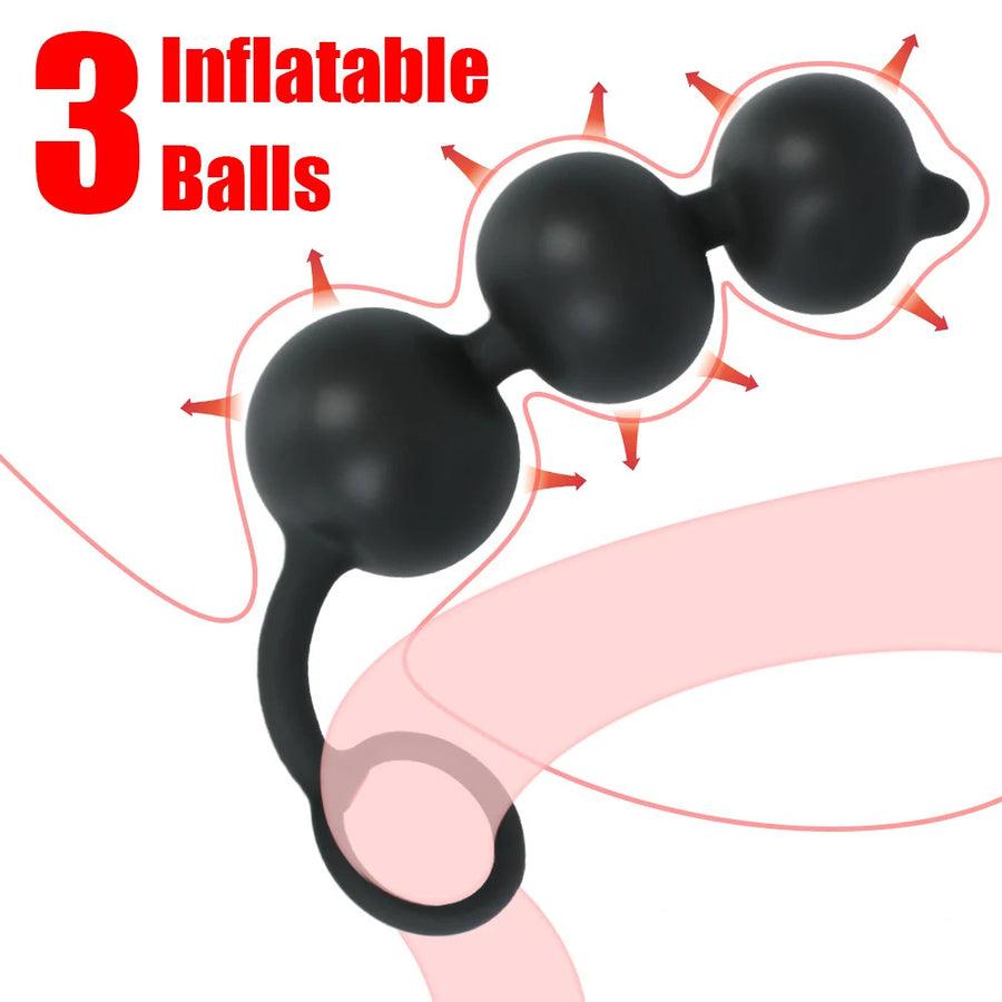 Inflatable 3 Balls Beads Anal Butt Plug Expander