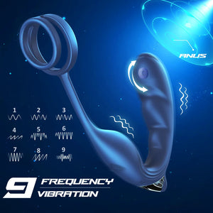 Remote Control 9 Speed Vibration Prostate Stimulator with Delayed Ejaculation Ring