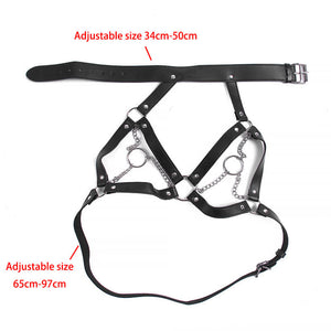 Women Leather Chain Lingerie ,Open Bust Body Harness Breast String Bra,Women's Sexy Clubwear,BDSM Bondage Restraints Strap