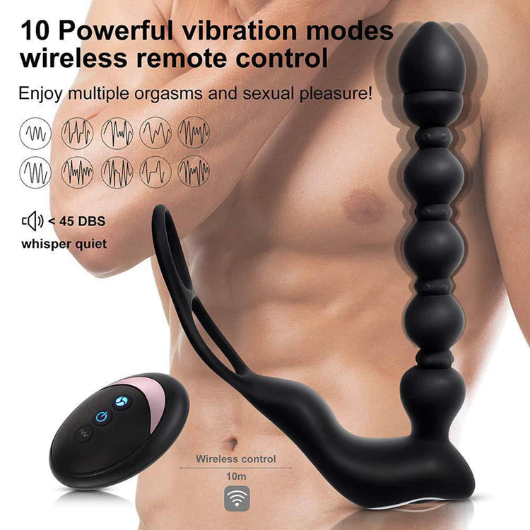 Remote Control 10 Speed Prostate Vibrating Anal Beads With Penis Ring