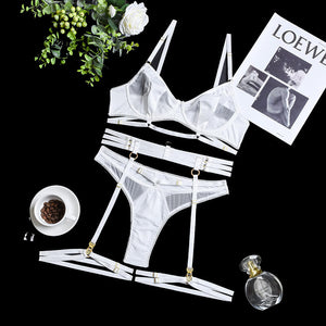 3-Piece Women Patchwork See Through Mesh Lingerie Ladies Sexy Panty Underwear Set-ZhenDuo Sex Shop-white-S-ZhenDuo Sex Shop