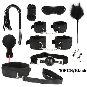 BDSM Kits Adults Sex Toys For Women Men Handcuffs Nipple Clamps Whip Spanking Sex Metal Anal Plug Vibrator Butt Bdsm Bondage Set-bdsm-ZhenDuo Sex Shop-10pcs black-ZhenDuo Sex Shop