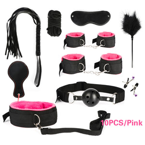 BDSM Kits Adults Sex Toys For Women Men Handcuffs Nipple Clamps Whip Spanking Sex Metal Anal Plug Vibrator Butt Bdsm Bondage Set-bdsm-ZhenDuo Sex Shop-10pcs pink-ZhenDuo Sex Shop