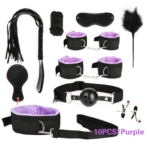 BDSM Kits Adults Sex Toys For Women Men Handcuffs Nipple Clamps Whip Spanking Sex Metal Anal Plug Vibrator Butt Bdsm Bondage Set-bdsm-ZhenDuo Sex Shop-10pcs purple-ZhenDuo Sex Shop