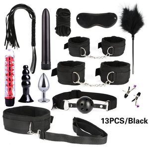 BDSM Kits Adults Sex Toys For Women Men Handcuffs Nipple Clamps Whip Spanking Sex Metal Anal Plug Vibrator Butt Bdsm Bondage Set-bdsm-ZhenDuo Sex Shop-13pcs black-ZhenDuo Sex Shop