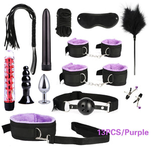 BDSM Kits Adults Sex Toys For Women Men Handcuffs Nipple Clamps Whip Spanking Sex Metal Anal Plug Vibrator Butt Bdsm Bondage Set-bdsm-ZhenDuo Sex Shop-13pcs purple-ZhenDuo Sex Shop