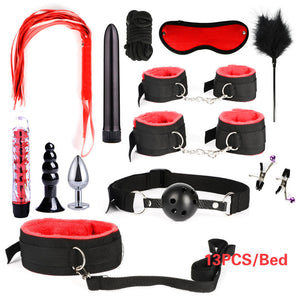 BDSM Kits Adults Sex Toys For Women Men Handcuffs Nipple Clamps Whip Spanking Sex Metal Anal Plug Vibrator Butt Bdsm Bondage Set-bdsm-ZhenDuo Sex Shop-13pcs red-ZhenDuo Sex Shop