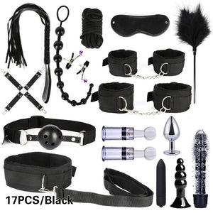 BDSM Kits Adults Sex Toys For Women Men Handcuffs Nipple Clamps Whip Spanking Sex Metal Anal Plug Vibrator Butt Bdsm Bondage Set-bdsm-ZhenDuo Sex Shop-17pcs black-ZhenDuo Sex Shop