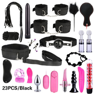 BDSM Kits Adults Sex Toys For Women Men Handcuffs Nipple Clamps Whip Spanking Sex Metal Anal Plug Vibrator Butt Bdsm Bondage Set-bdsm-ZhenDuo Sex Shop-23pcs black-ZhenDuo Sex Shop