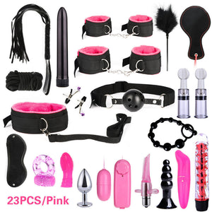 BDSM Kits Adults Sex Toys For Women Men Handcuffs Nipple Clamps Whip Spanking Sex Metal Anal Plug Vibrator Butt Bdsm Bondage Set-bdsm-ZhenDuo Sex Shop-23pcs pink-ZhenDuo Sex Shop