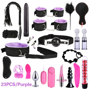 BDSM Kits Adults Sex Toys For Women Men Handcuffs Nipple Clamps Whip Spanking Sex Metal Anal Plug Vibrator Butt Bdsm Bondage Set-bdsm-ZhenDuo Sex Shop-23pcs purple-ZhenDuo Sex Shop