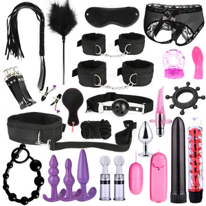 BDSM Kits Adults Sex Toys For Women Men Handcuffs Nipple Clamps Whip Spanking Sex Metal Anal Plug Vibrator Butt Bdsm Bondage Set-bdsm-ZhenDuo Sex Shop-26pcs black-ZhenDuo Sex Shop