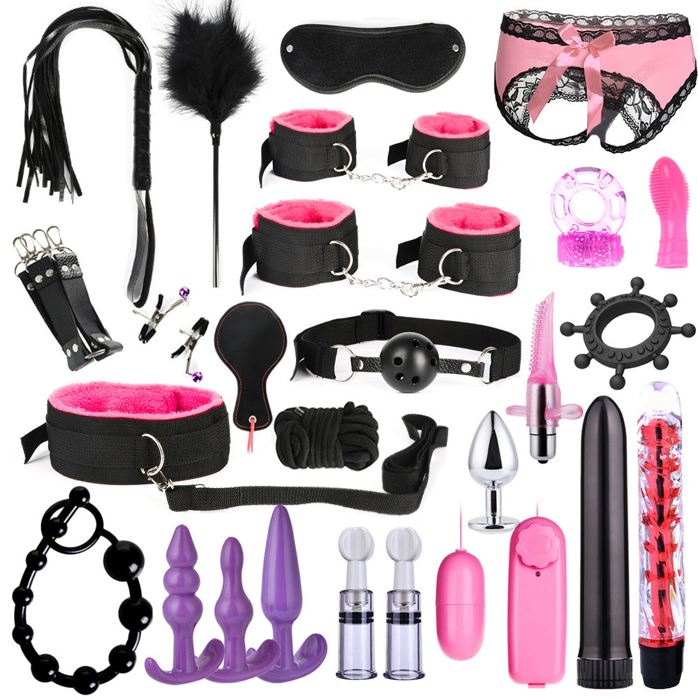 BDSM Bondage Set; Erotic Bed Games; Adults Handcuffs; Nipple Clamps; Whip  Spanking Anal Plug Vibrator SM Kit; Sex Toys For Couples