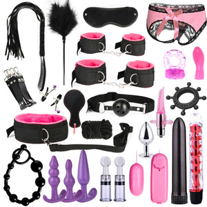 BDSM Kits Adults Sex Toys For Women Men Handcuffs Nipple Clamps Whip Spanking Sex Metal Anal Plug Vibrator Butt Bdsm Bondage Set-bdsm-ZhenDuo Sex Shop-ZhenDuo Sex Shop