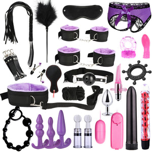 BDSM Kits Adults Sex Toys For Women Men Handcuffs Nipple Clamps Whip Spanking Sex Metal Anal Plug Vibrator Butt Bdsm Bondage Set-bdsm-ZhenDuo Sex Shop-ZhenDuo Sex Shop