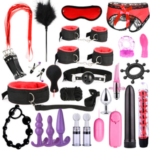 BDSM Kits Adults Sex Toys For Women Men Handcuffs Nipple Clamps Whip Spanking Sex Metal Anal Plug Vibrator Butt Bdsm Bondage Set-bdsm-ZhenDuo Sex Shop-26pcs red-ZhenDuo Sex Shop