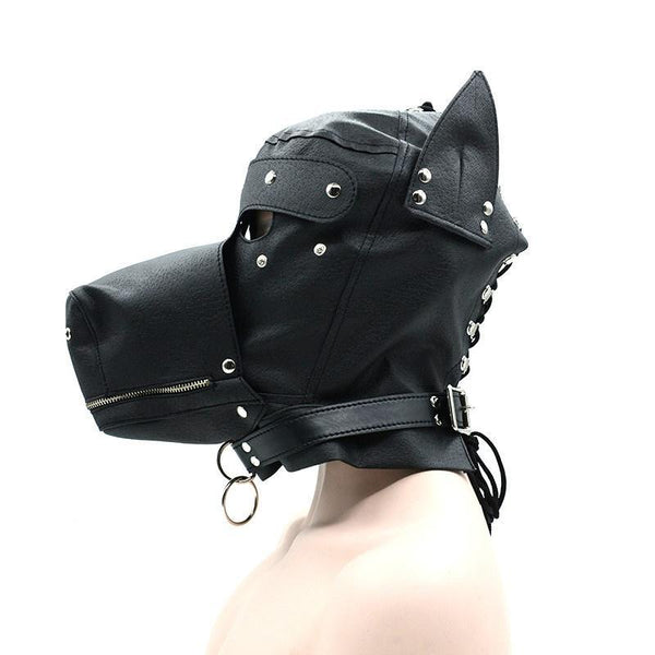 Leather SM Hood Dog Mask Head Harness Collar Leash Mouth Gag Bondage Blindfold Sex Toys For Couple-ZhenDuo Sex Shop-black-ZhenDuo Sex Shop