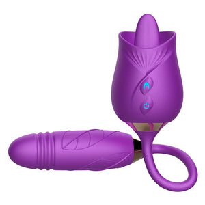10 Frequencies Double Head Rose Toy Vibrator w/ Thrusting Dildo-vibrator-ZhenDuo Sex Shop-purple-ZhenDuo Sex Shop