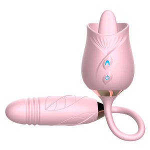 10 Frequencies Double Head Rose Toy Vibrator w/ Thrusting Dildo-vibrator-ZhenDuo Sex Shop-pink-ZhenDuo Sex Shop