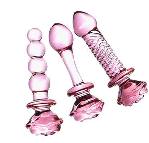 Rose Shaped Pyrex Glass Dildo Butt Plug-ZhenDuo Sex Shop