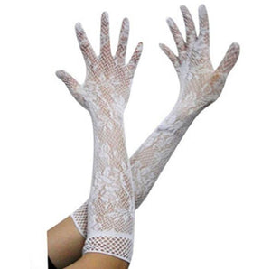 Sexy Transparent Lace Elastic Mesh Bride Long-Sleeve Gloves-ZhenDuo Sex Shop