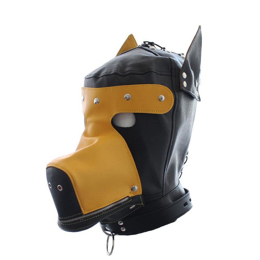 Leather SM Hood Dog Mask Head Harness Collar Leash Mouth Gag Bondage Blindfold Sex Toys For Couple-ZhenDuo Sex Shop-black-ZhenDuo Sex Shop