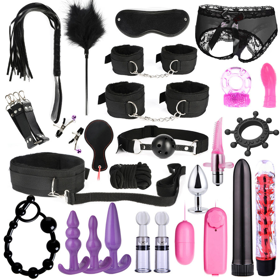 BDSM Kits Adults Sex Toys For Women Men Handcuffs Nipple Clamps Whip Spanking Sex Metal Anal Plug Vibrator Butt Bdsm Bondage Set-bdsm-ZhenDuo Sex Shop-ZhenDuo Sex Shop