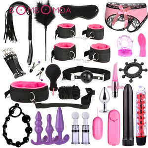 BDSM Kits Adults Sex Toys For Women Men Handcuffs Nipple Clamps Whip Spanking Sex Metal Anal Plug Vibrator Butt Bdsm Bondage Set-bdsm-ZhenDuo Sex Shop-26pcs pink-ZhenDuo Sex Shop