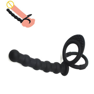 Silicone Strap-on Anal Beads Plug with Cock Ring-ZhenDuo Sex Shop-ZhenDuo Sex Shop