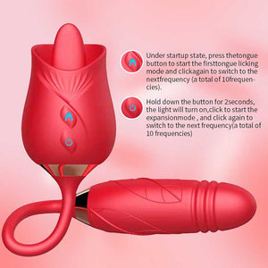 10 Frequencies Double Head Rose Toy Vibrator w/ Thrusting Dildo-vibrator-ZhenDuo Sex Shop-ZhenDuo Sex Shop