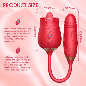 10 Frequencies Double Head Rose Toy Vibrator w/ Thrusting Dildo-vibrator-ZhenDuo Sex Shop-ZhenDuo Sex Shop
