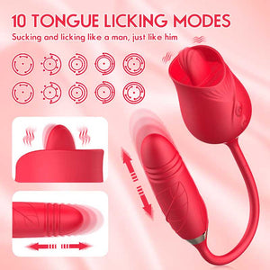 10 Frequencies Double Head Rose Toy Vibrator w/ Thrusting Dildo-vibrator-ZhenDuo Sex Shop-ZhenDuo Sex Shop