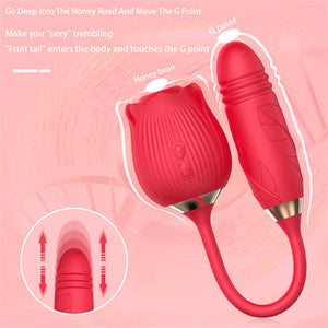 10 Frequencies Double Head Rose Toy Vibrator w/ Thrusting Dildo-vibrator-ZhenDuo Sex Shop-ZhenDuo Sex Shop